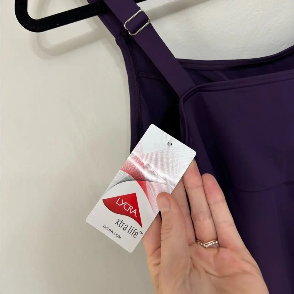 NWT Lands End Adjustable Scoop Neck Flutter Tankini Top in Purple - Size 1X